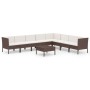 Set muebles de jardín 9 pzas y cojines ratán sintético marrón de vidaXL, Conjuntos de jardín - Ref: Foro24-3094459, Precio: 5...