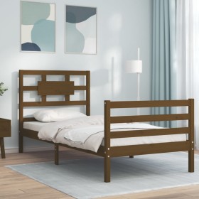 Honey brown solid wood bed frame with headboard 90x200cm by vidaXL, Beds and slatted bases - Ref: Foro24-3194429, Price: 116,...