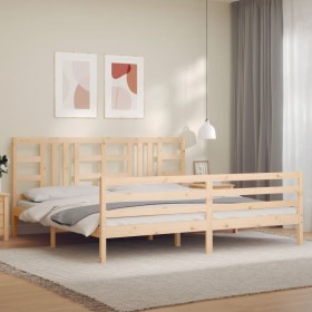 Bed frame with solid wood headboard 200x200 cm by vidaXL, Beds and slatted bases - Ref: Foro24-3193941, Price: 140,41 €, Disc...