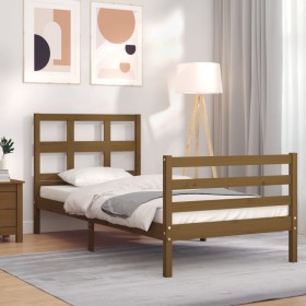 Honey brown solid wood bed frame and headboard 100x200 cm by vidaXL, Beds and slatted bases - Ref: Foro24-3194824, Price: 115...