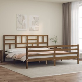 Estructura cama y cabecero madera maciza marrón miel 200x200 cm de vidaXL, Camas y somieres - Ref: Foro24-3194919, Precio: 17...