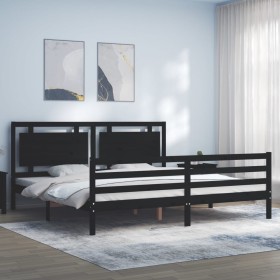 Bed frame with black solid wood headboard 200x200 cm by vidaXL, Beds and slatted bases - Ref: Foro24-3194075, Price: 179,98 €...