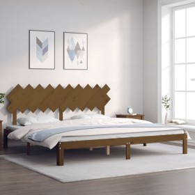 Honey brown solid wood bed frame and headboard 200x200 cm by vidaXL, Beds and slatted bases - Ref: Foro24-3193749, Price: 168...