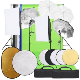 Fotostudio-Kit mit Lichtanlage, Kulisse und Reflektor von vidaXL, Blitze und Studiobeleuchtung - Ref: Foro24-3094734, Preis: ...