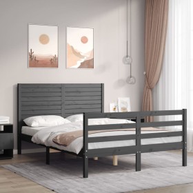 Gray solid wood bed frame with headboard 140x200 cm by vidaXL, Beds and slatted bases - Ref: Foro24-3195028, Price: 178,99 €,...