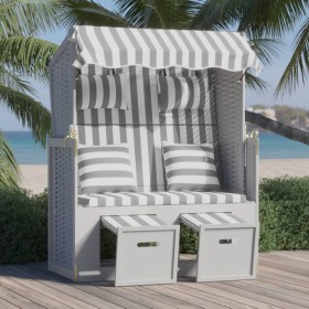 Strandkorb Stuhl mit Kissen Kunststoff Rattan weiß grau Holz von vidaXL, Liegen - Ref: Foro24-318661, Preis: 307,93 €, Rabatt: %