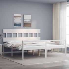 Elderly bed solid wood headboard white 200x200 cm by vidaXL, Beds and slatted bases - Ref: Foro24-3195437, Price: 191,99 €, D...