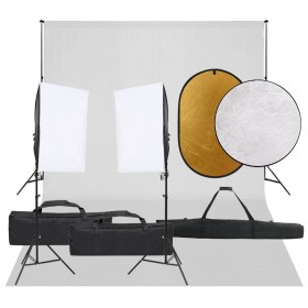 Fotostudio-Kit mit Lichtanlage, Kulisse und Reflektor von vidaXL, Blitze und Studiobeleuchtung - Ref: Foro24-3094760, Preis: ...