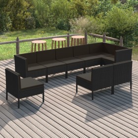 Set de muebles de jardín 9 pzas cojines ratán sintético negro de vidaXL, Conjuntos de jardín - Ref: Foro24-3094405, Precio: 6...