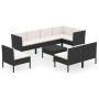 Set de muebles de jardín 9 pzas y cojines ratán sintético negro de vidaXL, Conjuntos de jardín - Ref: Foro24-3094400, Precio:...