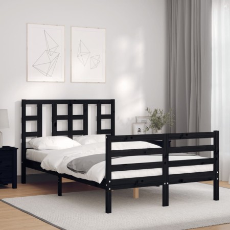 Double bed frame with black solid wood headboard by vidaXL, Beds and slatted bases - Ref: Foro24-3193895, Price: 140,99 €, Di...