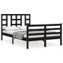 Double bed frame with black solid wood headboard by vidaXL, Beds and slatted bases - Ref: Foro24-3193895, Price: 140,99 €, Di...