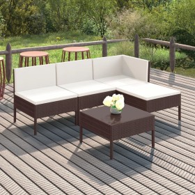 Set muebles de jardín 5 pzas y cojines ratán sintético marrón de vidaXL, Conjuntos de jardín - Ref: Foro24-3094363, Precio: 4...