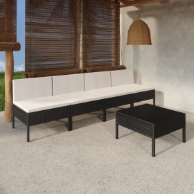 5-teiliges Gartenmöbel-Set und schwarze synthetische Rattankissen von vidaXL, Gartensets - Ref: Foro24-3094324, Preis: 329,99...