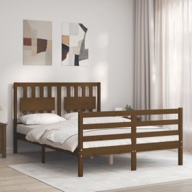 Honey brown solid wood bed frame and headboard 140x200 cm by vidaXL, Beds and slatted bases - Ref: Foro24-3194314, Price: 156...