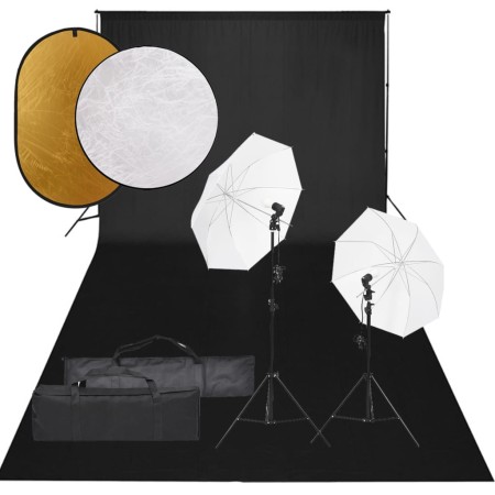 Fotostudio-Set mit Lichtset, Hintergrund und Reflektor von vidaXL, Blitze und Studiobeleuchtung - Ref: Foro24-3094664, Preis:...