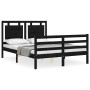 Bed frame with black solid wood headboard 140x200 cm by vidaXL, Beds and slatted bases - Ref: Foro24-3194055, Price: 186,99 €...