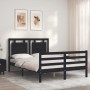 Bed frame with black solid wood headboard 140x200 cm by vidaXL, Beds and slatted bases - Ref: Foro24-3194055, Price: 186,99 €...