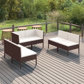 Set muebles de jardín 6 pzas y cojines ratán sintético marrón de vidaXL, Conjuntos de jardín - Ref: Foro24-3094351, Precio: 4...