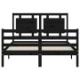 Bed frame with black solid wood headboard 140x200 cm by vidaXL, Beds and slatted bases - Ref: Foro24-3194055, Price: 186,99 €...