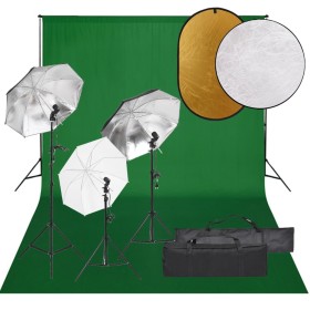 Fotostudio-Set mit Lichtset, Hintergrund und Reflektor von vidaXL, Blitze und Studiobeleuchtung - Ref: Foro24-3094721, Preis:...