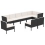 Set de muebles de jardín 9 pzas cojines ratán sintético negro de vidaXL, Conjuntos de jardín - Ref: Foro24-3094404, Precio: 6...