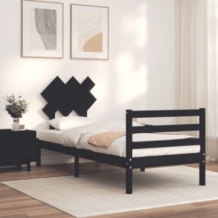 Bed frame with black solid wood headboard 90x200 cm by vidaXL, Beds and slatted bases - Ref: Foro24-3195275, Price: 114,93 €,...