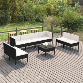 Set muebles de jardín 9 pzas y cojines ratán sintético negro de vidaXL, Conjuntos de jardín - Ref: Foro24-3094360, Precio: 63...