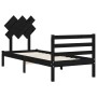 Bed frame with black solid wood headboard 90x200 cm by vidaXL, Beds and slatted bases - Ref: Foro24-3195275, Price: 116,63 €,...