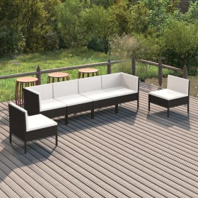 Set de muebles de jardín 6 pzas y cojines ratán sintético negro de vidaXL, Conjuntos de jardín - Ref: Foro24-3094348, Precio:...