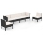 Set de muebles de jardín 6 pzas y cojines ratán sintético negro de vidaXL, Conjuntos de jardín - Ref: Foro24-3094348, Precio:...