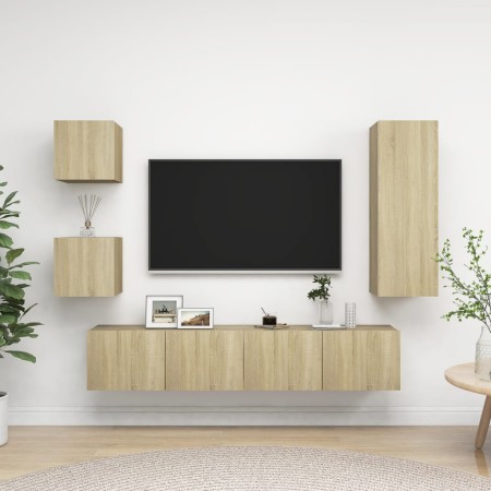 Living room TV set, 5-piece engineered oak Sonoma wood. by vidaXL, TV Furniture - Ref: Foro24-3079011, Price: 178,62 €, Disco...