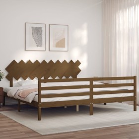 Honey brown solid wood bed frame and headboard 200x200 cm by vidaXL, Beds and slatted bases - Ref: Foro24-3195309, Price: 170...