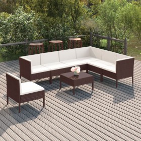 Set muebles de jardín 8 pzas y cojines ratán sintético marrón de vidaXL, Conjuntos de jardín - Ref: Foro24-3094439, Precio: 6...