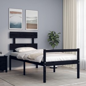 Bed frame with black solid wood headboard 90x200 cm by vidaXL, Beds and slatted bases - Ref: Foro24-3195340, Price: 103,99 €,...