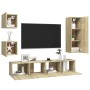 Living room TV set, 5-piece engineered oak Sonoma wood. by vidaXL, TV Furniture - Ref: Foro24-3079011, Price: 178,62 €, Disco...