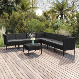 8-teiliges Gartenmöbel-Set und schwarze synthetische Rattankissen von vidaXL, Gartensets - Ref: Foro24-3094457, Preis: 527,99...