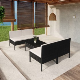 Set de muebles de jardín 5 pzas y cojines ratán sintético negro de vidaXL, Conjuntos de jardín - Ref: Foro24-3094308, Precio:...