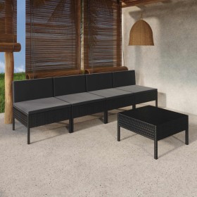 5-teiliges Gartenmöbel-Set und schwarze synthetische Rattankissen von vidaXL, Gartensets - Ref: Foro24-3094325, Preis: 324,99...