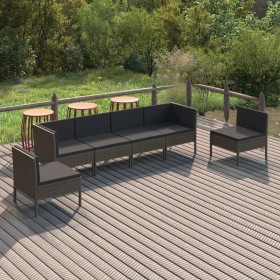 6-teiliges Gartenmöbel-Set und graue synthetische Rattankissen von vidaXL, Gartensets - Ref: Foro24-3094350, Preis: 443,99 €,...