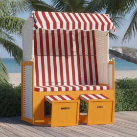 Silla playa Strandkorb dosel ratán sintético madera rojo blanco de vidaXL, Tumbonas - Ref: Foro24-318656, Precio: 230,99 €, D...