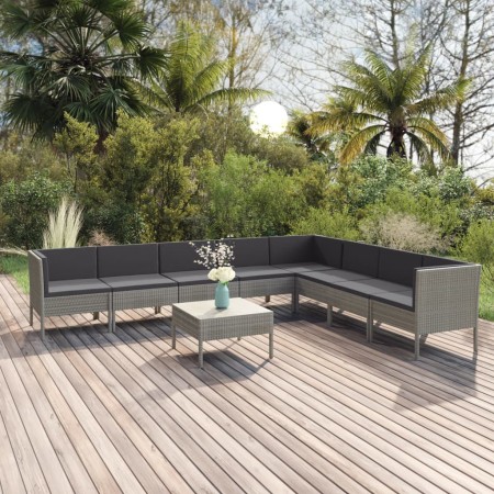 9-piece garden furniture set and gray synthetic rattan cushions by vidaXL, Garden sets - Ref: Foro24-3094462, Price: 777,03 €...