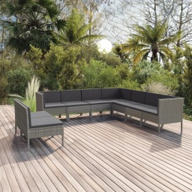 Garden furniture set 9 pieces and gray synthetic rattan cushions by vidaXL, Garden sets - Ref: Foro24-3094470, Price: 799,64 ...