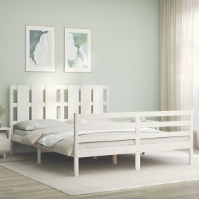 White solid wood bed frame with headboard 160x200 cm by vidaXL, Beds and slatted bases - Ref: Foro24-3194127, Price: 164,31 €...