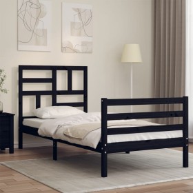 Bed frame with black solid wood headboard 90x200 cm by vidaXL, Beds and slatted bases - Ref: Foro24-3194885, Price: 119,02 €,...