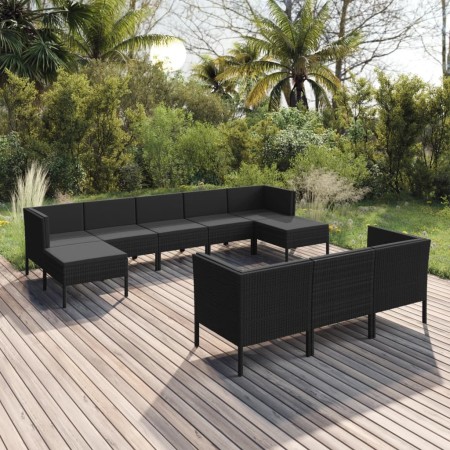 Set de muebles de jardín 10 pzas cojines ratán sintético negro de vidaXL, Conjuntos de jardín - Ref: Foro24-3094581, Precio: ...