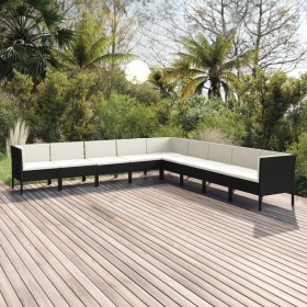 Set de muebles de jardín 9 pzas cojines ratán sintético negro de vidaXL, Conjuntos de jardín - Ref: Foro24-3094464, Precio: 6...