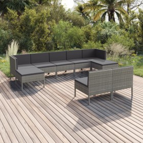 Set de muebles de jardín 9 pzas y cojines ratán sintético gris de vidaXL, Conjuntos de jardín - Ref: Foro24-3094550, Precio: ...