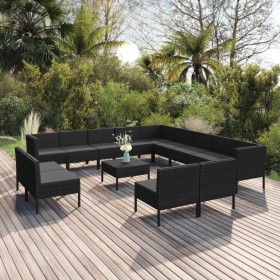 Set de muebles de jardín 14 pzas cojines ratán sintético negro de vidaXL, Conjuntos de jardín - Ref: Foro24-3094489, Precio: ...