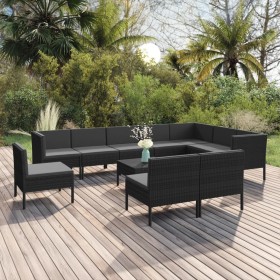 Set de muebles de jardín 11 pzas cojines ratán sintético negro de vidaXL, Conjuntos de jardín - Ref: Foro24-3094453, Precio: ...